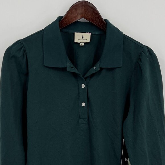 Tuckernuck Women’s June Bug Polo Green Cotton Top M Medium Puff Long Sleeve - Picture 1 of 7